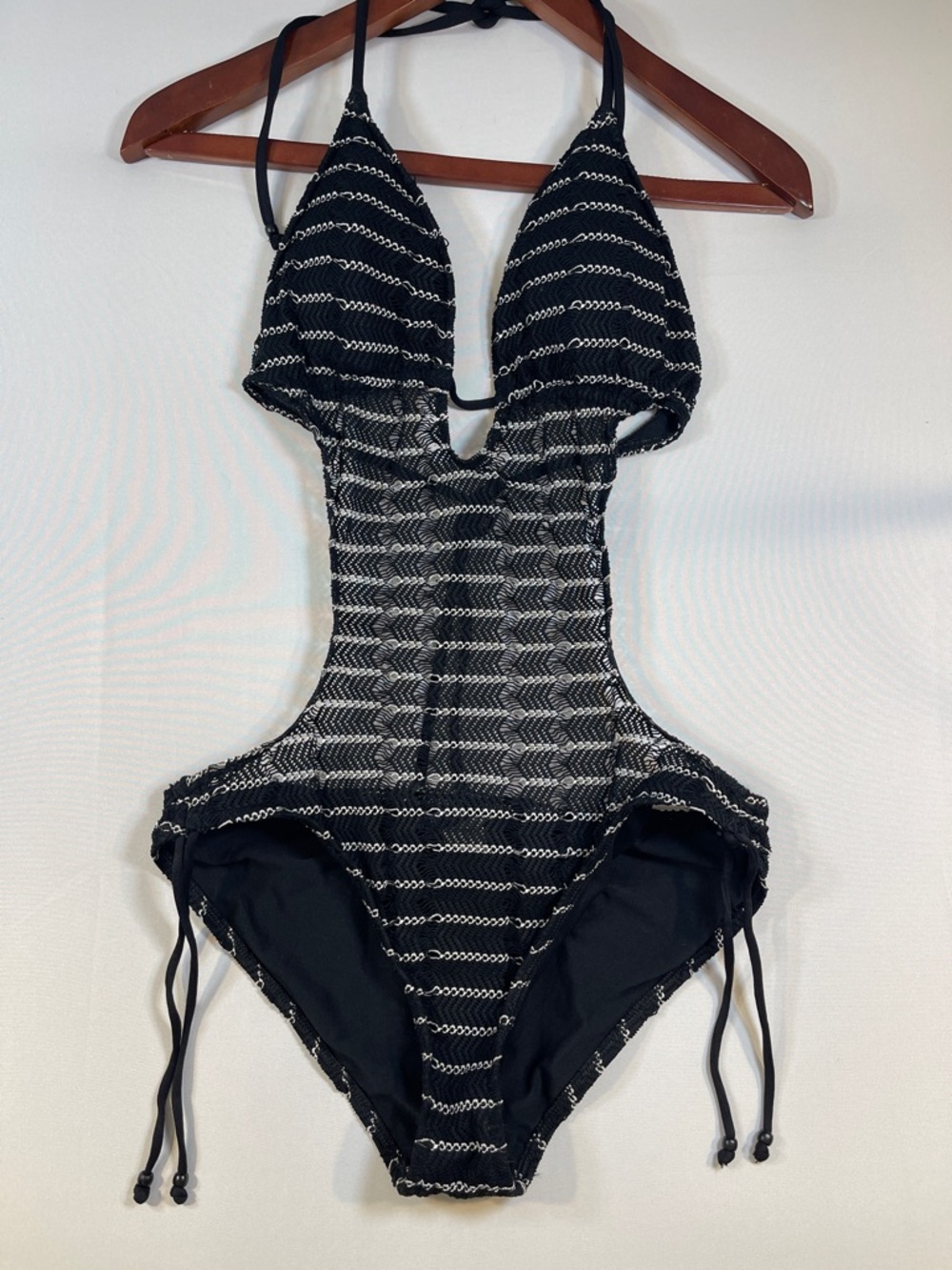 Ralph Lauren Black and White Crochet Monokini Size M